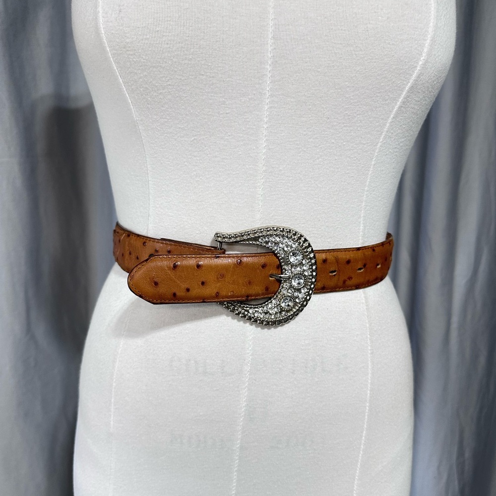 Brown Leather Belt with Silver Buckle Tony Lama Western L Cowgirl Rhinestone